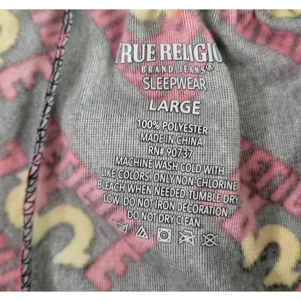 True Religion Men's Black Pajamas with Red and Yellow Logo Print Size L NWT
